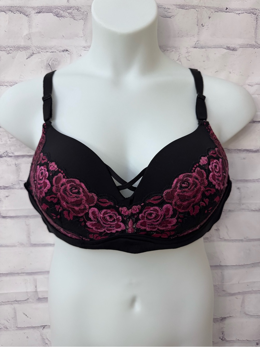 Torrid Plus Size Bra 44C Dream Wire Free Push Up Black Pink Floral Rockabilly